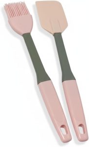 Kit Utensílios de Cozinha Silicone 2 Peças Rosa, Espátula Pão-Duro e Pincel Culinário Untar, Resistente ao Calor e Antiaderente