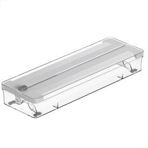 Organizador e Cortador Porta Rolos Duplo Clear | Papel Plástico, Filme, Alumínio, Manteiga | Para Cozinha Com Cortador Fechado 2 em 1 (Branco)
