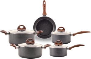 Brinox – Jogo de Panelas Antiaderente Ceramic Life 5 Peças com Fundo de Indução Smart Plus – Granito