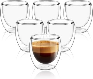 Conjunto com 6 Xícaras de 80ml Vidropara Café de Parede Dupla, Feito de Vidro Borossilicato – Kit de Xícaras para Chá, Café e Bebidas Quentes- Presente Elegante