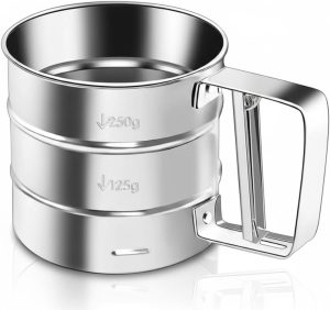 Polvilhador Inox com Gatilho, Peneira para Açúcar, Canela Farinha, e Chocolate, Peneira Profissional para Cozinha, Café e Confeitaria
