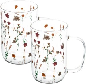 WOLFF – Conjunto 2 Canecas de Vidro Borossilicato Resistente a Calor Bouquet 280ml
