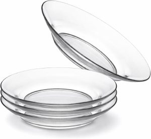 Conjunto 4 Pratos Fundos em Vidro Transparente – Resistentes, Elegantes e Fáceis de Limpar