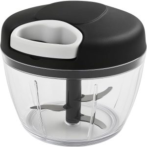 Processador Triturador Picador de Alimentos Manual Giratório 500ml com 3 Lâminas em Aço Inox – Cortador Portátil para Legumes, Verduras, Alho e Cebola, Prático, Rápido e Fácil de Limpar