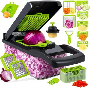 Cortador de Legumes Profissional com Recipiente 14 em 1 Fatiador Picador, Premium