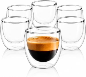 Cojunto Com 6 Xícaras De Vidro Dupla Parede Borossilicato 90ml Elegante Resistente Ao Calor E Ideal Para Café Cappuccino E Chá Premium