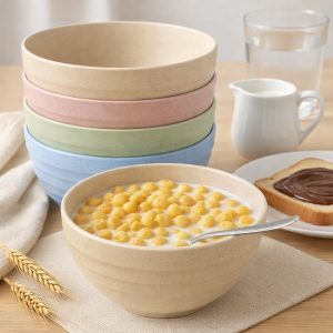 Kit Tigela Bowl Cumbucas Potes Cereal Frutas Sobremesa Sorvete Pote Saladas Sopa Potinho Fibra de Trigo Ecológico Conjunto 6 Peças Resistente Cor Sortido Resistente