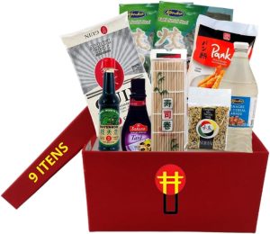 Kit Sushi Hot Roll Oriental Com 9 Itens – Arroz, 2 Algas, Shoyu, Esteira, Vinagre, Panko, Tarê e Gergelim
