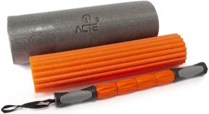 Acte, Rolo de Massagem 3 em 1 Liberação Muscular com Bastão e Acessórios T115, Laranja e Cinza