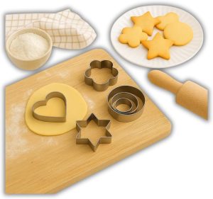 Cortadores de Biscoito Inox Kit 12 com 4 Formas, Coração, Flor, Estrela e Círculo, Moldes para Cookies, Fondant Massinha Premium