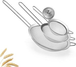 Kit Peneira de Cozinha Inox 304 Premium 3 Peças – Peneiras Finas para Farinha, Chá e Alimentos – Utensílios de Cozinha | Premium InoVibes