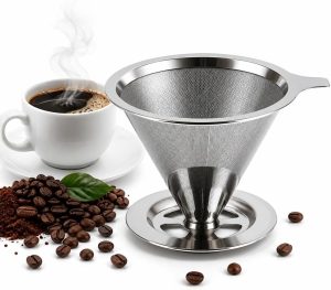 Filtro Coador de Café Reutilizável em Aço Inox Permanente Sem Papel Malha Ultrafina Econômico Sustentável Fácil de Limpar e Ideal para Café Coado com Sabor Mais Puro Material Premium