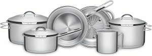 Jogo de Panelas Tramontina Solar em Aço Inox com Fundo Triplo e Tampas de Inox 6 Peças