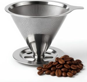 Coador de Café 103 Filtro Inox Reutilizável Premium – Peneira de Aço Durável e Sustentável, Sem Uso de Papel, Econômico e Ecológico, Fácil de Usar e Limpar, Preserva o Sabor Natural do Café