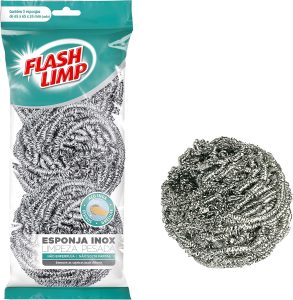 Flash Limp – Pack com 3 Esponjas Aço inox para Limpeza Pesada Ferro e Grelha – E3A4821