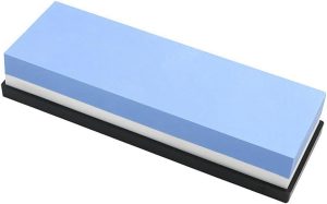 Pedra de Amolar Dupla Face para Facas, Grãos 400/1000, com Base Antiderrapante (Azul e Branco)