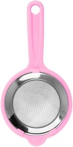 Peneira de Cozinha com Cabo Plástico Colorido 20×10,5×3,4cm – Tela em Aço Inoxidável – Ideal para Farinha, Açúcar e Chá (Rosa)