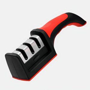 Amolador Afiador de Facas e Tesouras 3 em 1 Manual em Aço Inox Profissional com Cabo Ergonômico e Base Antiderrapante com Rodas de Cerâmica Durabilidade e Eficiência PREMIUM