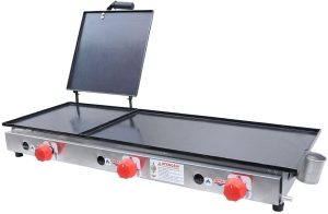 Chapa Semiprofissional 31×90 A Gás Baixa Pressão Chapeira Inox com 3 Queimadores e Prensa