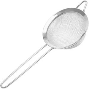 Peneira em Aço Inox Resistente 12cm Durável Coar Polvilhar com Suporte para Panelas e Travessas Resistente a Temperatura Fácil Manuseio