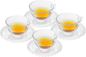 WOLFF – Conjunto 4 Xícaras de Chá de Cristal com Pires 180ml – Linha Pearl