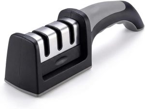 Afiador de Facas 3 em 1 Profissional – Afiar, Amolar e Polir – Cabo Ergonômico Antiderrapante – Aço Inoxidável e Cerâmica – Ideal para Cozinha Doméstica e Profissional