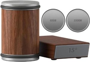 Afiador de facas magnético, kit de pedra de afiar diamante com rolo de ângulo de 15 e 20 graus, acessório de cozinha, usa borda reta de diamante industrial, com 2 cabeças de substituição (marrom)