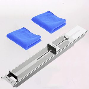 Suporte de pedra de amolar antiderrapante para afiar facas, suporte de pedra de amolar ajustável de aço inoxidável com pano de limpeza, kit de amolar de ponte de pia, adequado para qualquer pia e