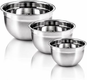 Conjunto 3 Tigelas Inox Premium 18cm 20cm 22cm – Bowls Aço Inoxidável Empilháveis Resistentes para Salada Massa Mistura Cozinha Profissional Durável