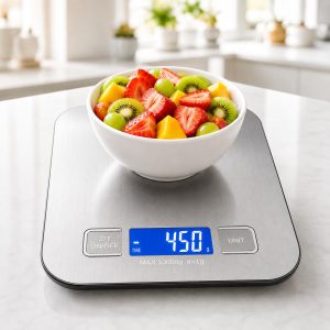 Balança de Cozinha Digital para Alimentos em Inox Resistente a Água Com Base Antiderrapante e Visor de Alta Definição Pesagem de 1g até 10kg
