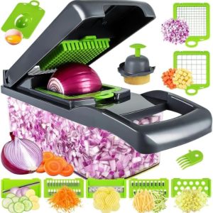 Cortador de Legumes Profissional com 8 Lâminas Recipiente e Fatiador