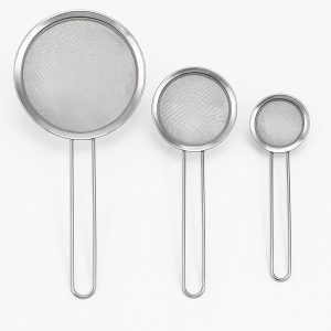 Kit 3 Peneiras em Aço Inox P M G – Jogo 3 Malha Premium Fina Resistentes, Fácil de Limpar, Ideal para Coar, Polvilhar Peneirar Alimentos – Resistente Luxo Ergonômicos, Uso Doméstico Profissional