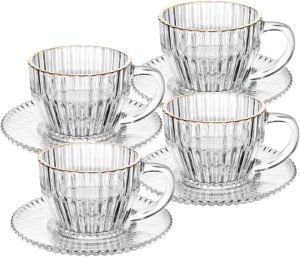 WOLFF – Conjunto 4 Xícaras de Café de Cristal com Fio de Ouro Imperatriz 110ml