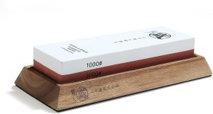 MITSUMOTO SAKARI Pedra de Amolar para Facas Japonesas, Amolador de Facas Profissional de Cozinha 1000/3000 Grit, Amolador de Pedra com Base de Madeira Antideslizante