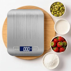 Balança de Cozinha Digital Premium em Inox Resistente à Água Portátil com Base Antiderrapante Visor de Alta Definição Alta Precisão Pesagem de 1g a 10kg Ideal para Dieta Fitness Alimentos Saudáveis!