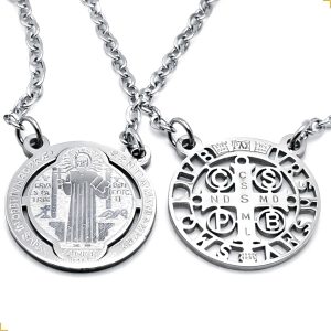 Escapulário Medalha São Bento Aço Inox Vazado Unissex – Corte a Laser, Acabamento Premium, Ideal para Uso Diário e Presente Religioso