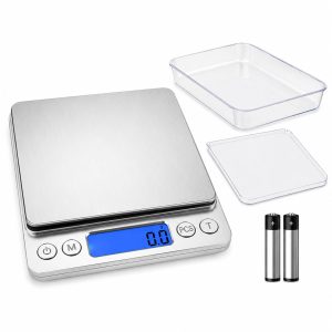 Balança Digital de Precisão 0,1g a 2kg com Função Tara, Display LCD Iluminado, 6 Unidades de Pesagem e 2 Bandejas Inclusas para Café, Cozinha, Suplementos, Temperos e Joias