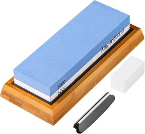 Angerstone Pedra de amolar para facas premium – grão de amolar 1000/6000, amolador de facas com base antiderrapante, melhor kit de afiar pedras molhadas, guia de ângulo