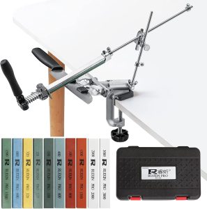 RUIXIN PRO RX-009 – Afiador de facas profissional com 10 pedras de amolar, rotação de 360°, design de rotação, ângulo fixo, liga de alumínio, kit de afiar, ferramentas do sistema de fixação
