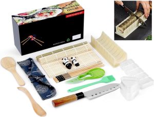 Kit Sushi, Kit Moldes com Formas de Molde de Arroz de Sushi, ﻿ Kit de Rolo de Sushi 18 em 1 com Tapete de Bambu