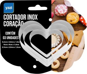 Tuut, Linha Confeitaria, Jogo com 3 Cortadores em Inox em Formato de Coração, 3 tamanhos