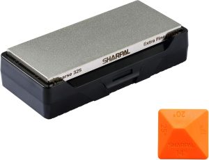 SHARPAL 156N Pedra de amolar de diamante de dupla face Afiador de facas | Grão grosso 325 / Extra fino 1200 | Estojo de armazenamento com base antiderrapante e guia de ângulo (15,2 x 6,3 cm)