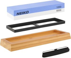NEIKO Pedra de amolar 54002A 1000/6000, kit de amolar de pedra úmida, 2 lados, pedra de água de corindo altamente durável, guia de ângulo, base de bambu antiderrapante, pedra de amolar para facas,