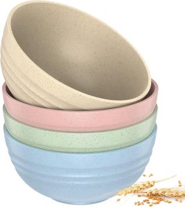 Kit Tigela Bowl Cumbucas Potes Cereal Frutas Sobremesa Sorvete Infantil Adulto Criança Potinho Fibra de Trigo Ecológico Conjunto 4 Peças Resistente