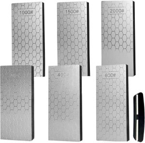 Pedra de amolar de diamante, placas de amolar de diamante com placa de superfície de favo de mel para tesouras, facas e utensílios de cozinha (conjunto-C)