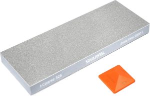 SHARPAL 168H Pedra de afiação de diamante grande 201 x 75 mm de grão duplo – grão grosso 325 e extra fino 1000, pedra de afiar monocristalina profissional com base antiderrapante e guia de ângulo