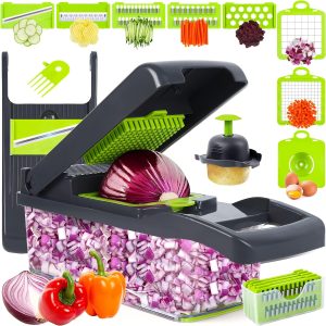 Cortador de Legumes Multifuncional 10 em 1 – Fatiador de Bandolim, Máquina de Cortar Alimentos Profissional para Cebola e Vegetais