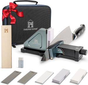 Kit de afiador de faca de enrolar ajustável original: altura ajustável, 30 opções de ângulo, 5 placas de amolar removíveis, strop de couro com estojo de viagem – Afiador de facas de cozinha